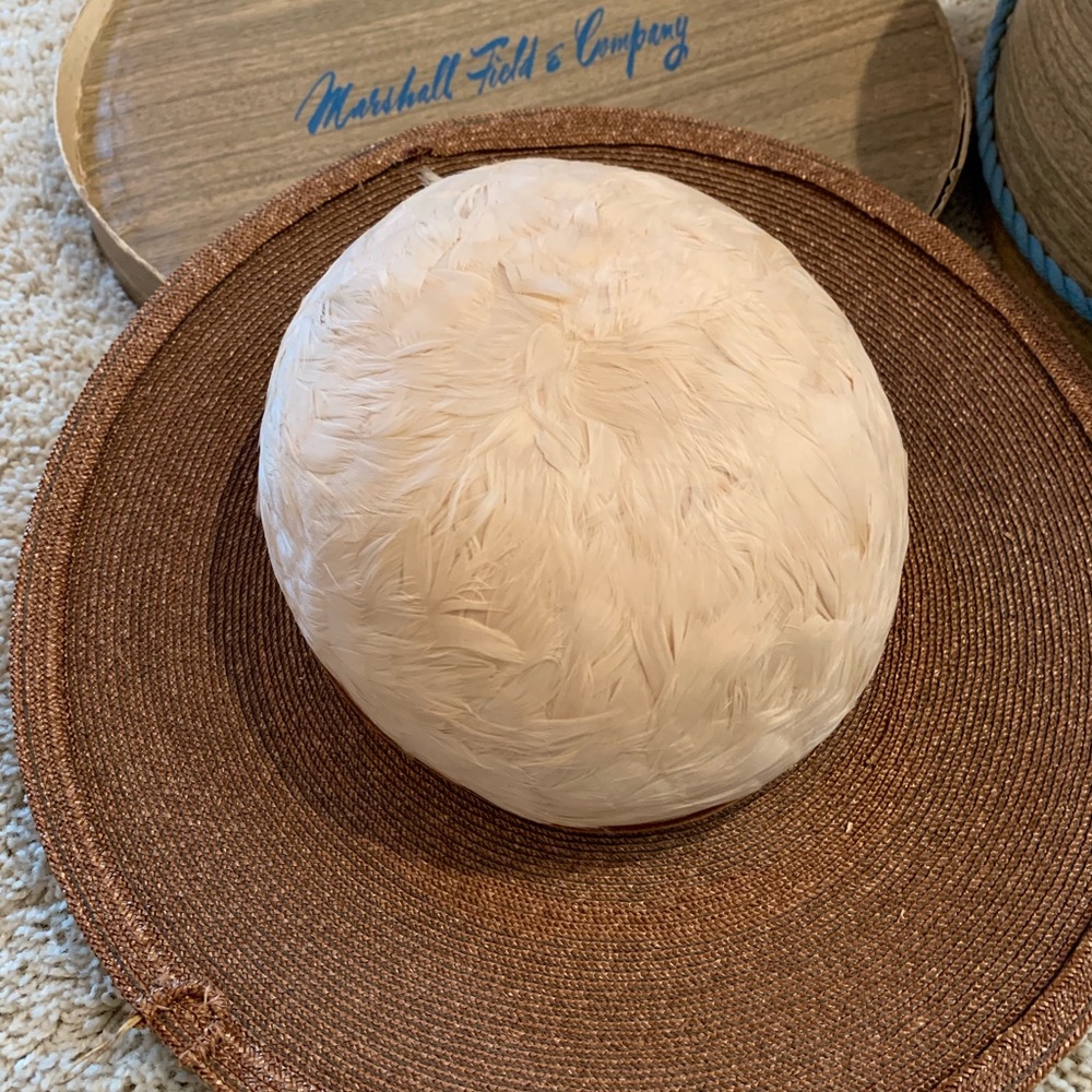 Vintage straw hat with pink feathers